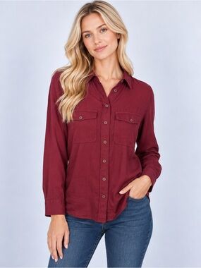 Massimo Dutti Utility Shirt Red Double Pocket Minimalist Quiet Luxury Size US 8
